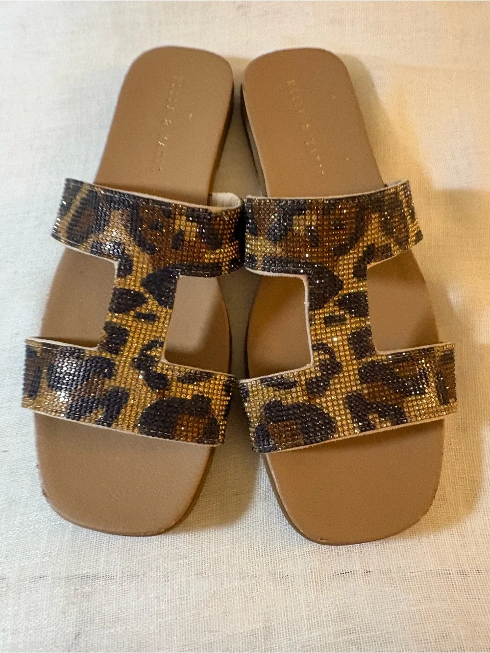 Kelly & Katie Rhinestone Leopard Slide Sandals Glitter Glam Y2K Flats Sandals 9